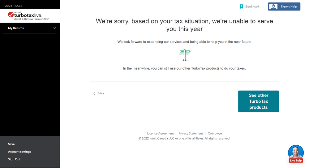 Turbo tax told me that it can not serve me