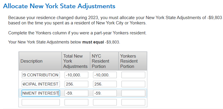 Allocate New York State Adjustments