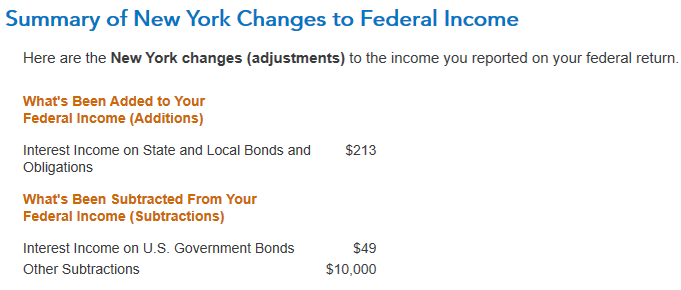 Summary of New York Changes to Federal Income