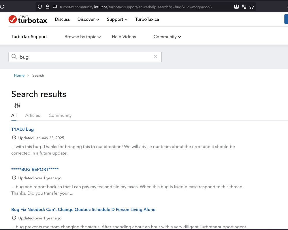 5 - Turbotax - search results for word bug - screen shot.jpg